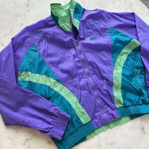 VTG 90s Nike Crop Jacket Full Zip Color Block Windbreaker Purple Aqua White Tag